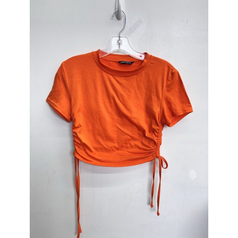 SHEIN Women's EZwear Drawstring Side Solid Top JL3 Neon Orange Size Small - Picture 2 of 5